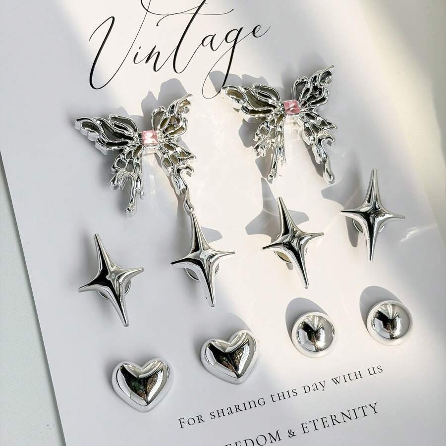 10pcs INS Style Metallic Hollow Butterfly Shoe Charms, Suitable For Slippers, Sandals, Casual Shoes, Cute Creative Party Gift - Silver - View 1