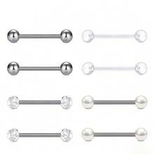 Bộ 8 khuyên xỏ lưỡi và núm vú dạng thanh thẳng bi tròn cổ điển 14G, thép không gỉ, khuyên xỏ cơ thể unisex đeo hàng ngày - bộ 8 món - Xem 10