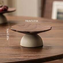 1pc Ceramic Base Wooden Cake Stand, Scalloped Edge High Foot Serving Platter, Fruit Dessert Display Tray, Suitable For Wedding, Party, Home Tabletop Decoration - View 12