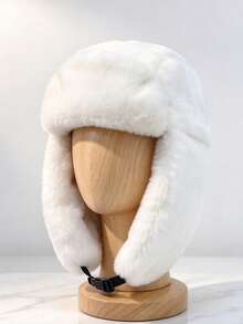 1pc Men's Black Faux Fur Bomber Hat, Adjustable Outdoor Casual Sun Protection Cap, Suitable For Spring/Autumn Travel, Beach, Party - Black - View 2