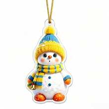 1pc Cute Knitted Hat Snowman Acrylic Christmas Ornament, 2D Flat Hanging Pendant With Gold Rope, Xmas Tree Decor, Winter Holiday Gift - A - View 10