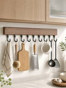 Kitchen Utensil Hook Rack, Wall-Mounted Kitchen Storage Hooks, Can Hang Spatulas, Whisks, Cutting Boards And Towels, No-Drill Adhesive Installation, No Wall Damage, Suitable For Home Kitchen, Apartment And Small Kitchen Storage - Multicolor - View 10