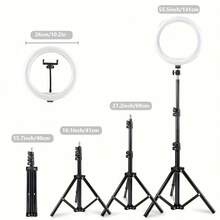 10-Inch LED Ring Light With 43-Inch Adjustable Tripod; Features 3 Color Modes And Adjustable Brightness; Suitable For Home Use, Live Streaming, Photography, Makeup Application, And Video Calls. - Black - View 3