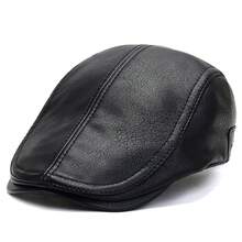 1pc Men's Solid Color PU Leather Beret Hat, Fashion Outdoor Casual Cap, Suitable For Autumn/Winter Street, Business, Party - Multicolor - View 4
