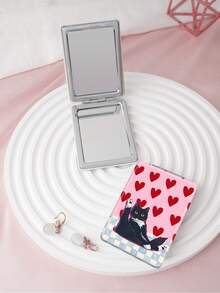 1PC Ins Cat Pet Series Portable Vanity Mirror, Foldable Lightweight Ultra-Thin Convenient Hand Mirror, Durable PU Leather, Suitable For Multiple Scenarios And All People, Foldable Rectangular Mirror, Pocket Mirror, Cartoon Heart Daisy Star Moon Cat Pattern Design, Exquisite Delicate Structure, Durable Reliable Drop-Resistant, Easy To Carry, Handheld Makeup Mirror, 180° Flip Cover, Multi-Function Mini Mirror, Compact Mirror, Mirrors For Daily Use, Holidays, Birthday, Valentine's Day - Multicolor - View 2