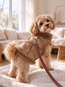 Pet Fleece Lined Jacket With Leash, Suitable For Outdoor Use, Keeps Small Dogs, Medium Dogs And Cats Warm In Autumn And Winter, Cute Comfortable Soft Pet Clothing, Fashionable Warm Pet Outfit - Multicolor - View 6