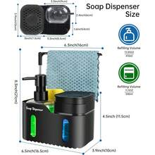 4-In-1 Kitchen Soap Dispenser Storage Set, Dual Refillable Soap Pump Bottles, Suitable For Dish Soap And Hand Soap, With Sponge Holder, Dish Brush Holder And Cloth Rack, Space-Saving Sink Organizer, Suitable For Kitchen And Bathroom Countertop Storage, Christmas Gift, Mother's Day Gift - Multicolor - View 4