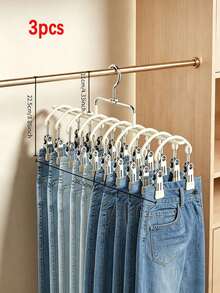 1pc/2pcs/3pcs Gray/White/Blue Pants Hanger With Clips, Multi-Layer Non-Slip Hangers For Pants, Socks & Underwear, Space Saving Closet Organizer For Home & Laundry Room, Heavy Duty, Durable, No Mark, Drying Rack - Multicolor - View 19