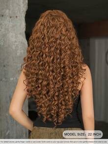 7JHH WIGS Striking Afro Kinky Gold-Brown Wigs For Women 24-Inch Long Loose Deep Wave Wig With Bangs, Synthetic Heat-Resistant Fiber Costume Wig For Daily Wear, Festivals Party Cosplay Use Accessories Gift - Brown - View 3