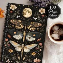 1pc Aesthetic Flower Sketchbook, Vintage Moth Butterfly Journal - Mystical Botanical Insect Spiral Notebook, Floral Office Planner Learning Notepad, Gift For Mother Sister - One Book (50 Pages, 100 Pages) - View 12