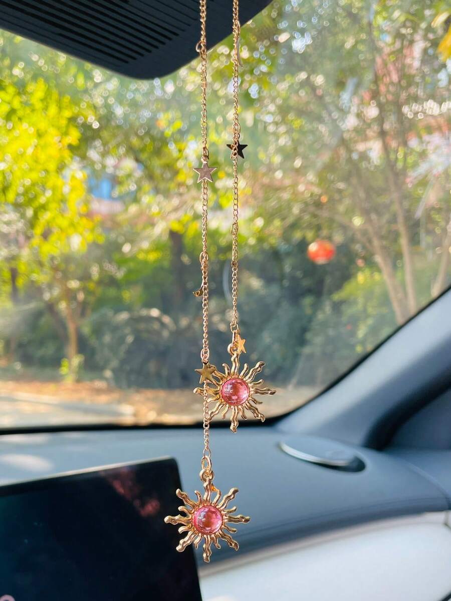 Creative Car Hanging Ornament, Moon And Star Chain Delicate Small Car Rearview Mirror Decorative Pendant, Car Rearview Mirror Hanging Ornament, Women's Car Decoration