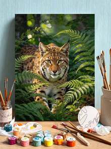 مجموعة الرسم بالأرقام DIY، لوحة زيتية على قماش للرسم على الجدران، غابة السرخس مع الوشق البري، ديكور منزلي وهدية - A - مشاهدة 1