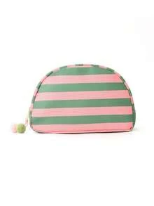 Shell-Shaped Striped Large Capacity Portable Travel Toiletry Bag, Cosmetic Organizer Pouch For Travel And Outdoor Use - Multicolor - View 2