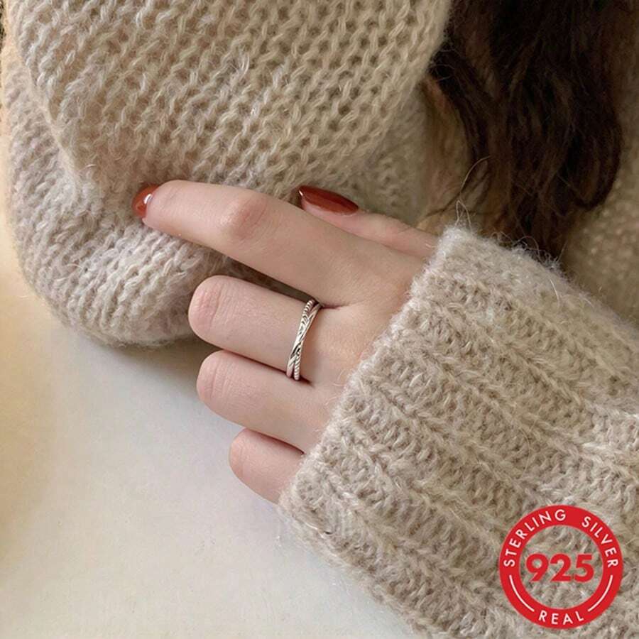 falinne S925 Sterling Silver Intertwined Twisted Ring For Women, Open Adjustable Stackable Band, Minimalist Braided Finger Ring, Daily Wear Fine Jewelry Gift - Cross-wrap Open Ring - View 1