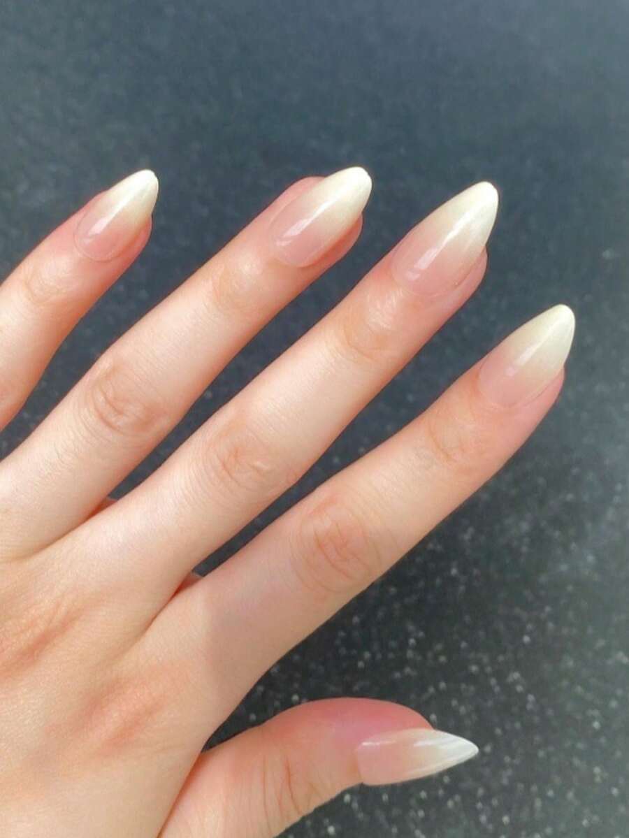 Instant Style Upgrade With Nail Stickers, 24pcs Short Almond-Shaped Nude Gradient Glossy Fake Nails, 1 Nail File And 1 Nail Adhesive Tape Set