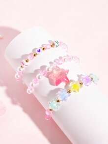3pcs/Set Shiny Star Pendant Elastic Beaded Children's Bracelet Set, Stackable Daily Wear Jewelry Bracelets For Girls - Multicolor - View 4