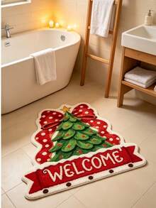 1 pieza Alfombra de bienvenida con lazo de árbol de Navidad asimétrico, alfombra de ambiente navideño para el lado de la cama, alfombra de terciopelo antideslizante para la entrada de la sala de estar, alfombra decorativa, decoración de dormitorio, alfombra pequeña, alfombra, decoración del hogar, alfombra de sala de estar, alfombra pequeña de sala de estar, alfombra de dormitorio, decoración del hogar de sala de estar, alfombra para exteriores, alfombra lavable - Multicolor - Ver 3