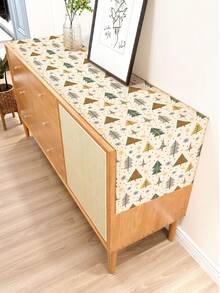 1pc Christmas Pattern Printed Linen Table Runner, Placemat, Suitable For Holiday, Party, Birthday, Dinner, Kitchen Dining Table Decoration, Shoe Cabinet Storage Cabinet Cover, All Season Room Decor, Home Textile Decoration Table Runner, Placemat - Multicolor - View 4