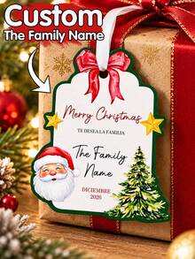 Custom Santa Claus Christmas Gift Tags, Personalized Family Name Holiday Greeting Card, Vintage Red Bow And Christmas Tree Design For Gift Wrapping, Customized 2026 Xmas Present Labels For Family, Customizable Name Festive Gift Tag, Merry Christmas - Multicolor - View 1