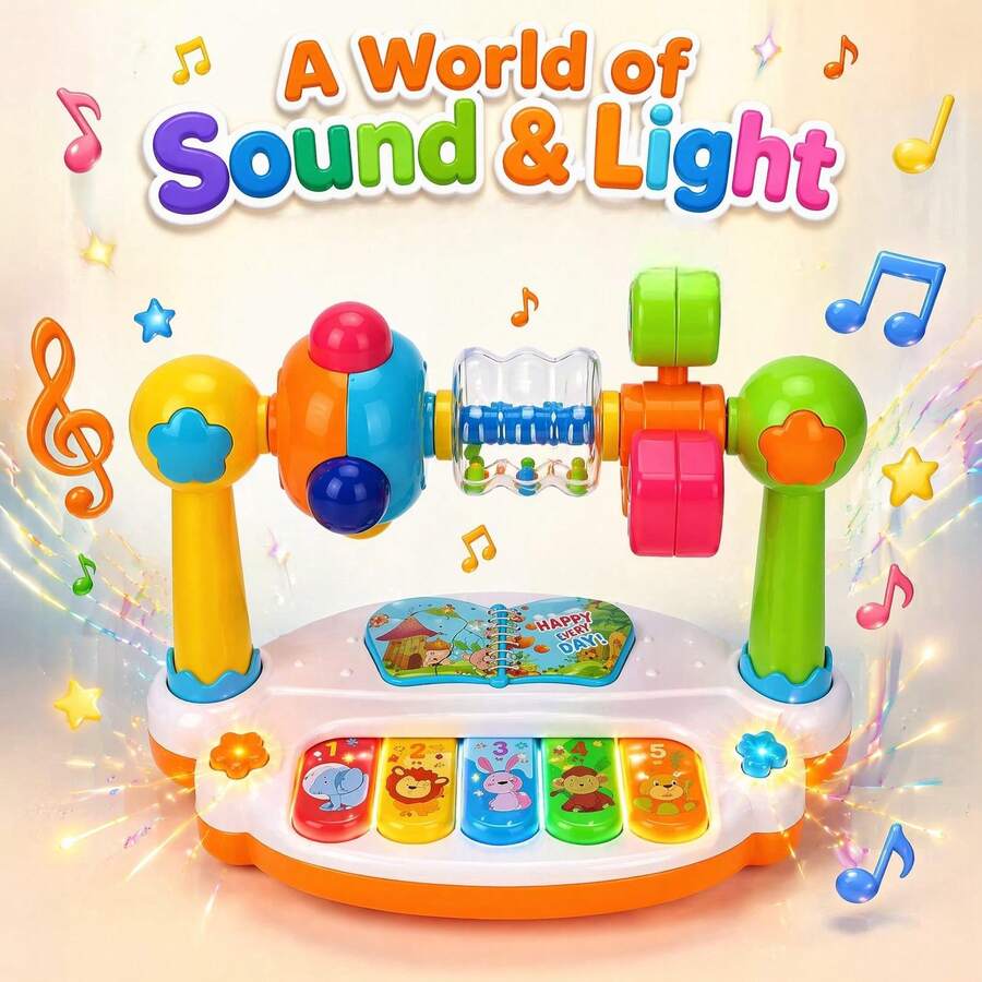 Juguete musical de educación temprana para bebés para aprender piano, máquina de música con iluminación para iniciación al piano, juguete para jugar boca abajo (Tamaño 18cm X 10.5cm X 14cm) - Multicolor - Ver 1