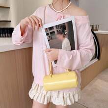 1pc Polka Dot Cylinder Bag Women's New Fabric Handbag With Detachable Metal Chain Crossbody Strap, Minimalist Commute And Date - Multicolor - View 9