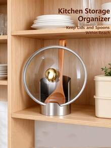 1pc Stainless Steel Pot Lid And Ladle Holder, Countertop Kitchen Storage Rack, Space-Saving Pot Lid, Spatula And Ladle Kitchen Utensil Rack, Home Kitchen Storage Organizer - Multicolor - View 11