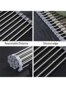 Stainless Steel Roll-Up Dish Rack / Kitchen Anti-Slip Drain Mat - Foldable, Space-Saving, Over Sink, Rust-Resistant, Easy To Clean, Suitable For Kitchen Sink, Countertop, Refrigerator Organization - Multicolor - View 11