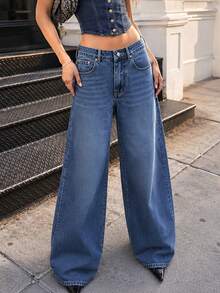 Casual Loose Wide Leg Jeans For Women - Blue - View 1