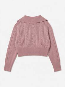 Senya Autumn/Winter New Vintage Oversized Lapel Double Zipper Cable Knit Cardigan, Loose Drop Shoulder Casual Short Commuter Sweater Fall - Dusty Pink - View 7