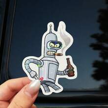 Nhãn dán vinyl Futurama Bender "Kiss My Shiny Metal" - Thiết kế robot hoạt hình, decal tự dính cho ô tô, xe tải, xe máy, laptop, mũ bảo hiểm & nhiều hơn nữa - Bền bỉ và dễ dán trên mọi bề mặt nhẵn, decal xe máy - Một cỡ - Xem 9