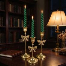 European Style Gold Bow Metal Candle Holder 3 Pieces Set, Staggered Height Set, Romantic Tabletop Decor For Western Dinner Party, Craft Ornament, Candles Not Included - Gold 3pcs - View 1