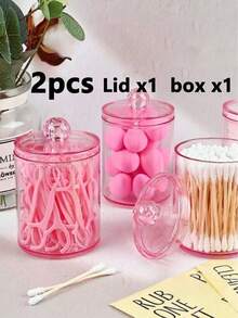 6/4/2pcs Cleaning Sticks/Round Pads/Floss Picks Dispenser, 10oz Clear Plastic Bottle Set, Bathroom Storage Organizer, Vanity Cosmetic Storage Box, Pink - Pink - View 4