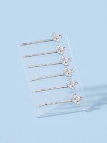 6pcs Elegant Rhinestone Decor Bobby Pin, Sweet & Chic Floral Hair Clips Set For Women Daily Party Hair Accessories - Multicolor - View 9