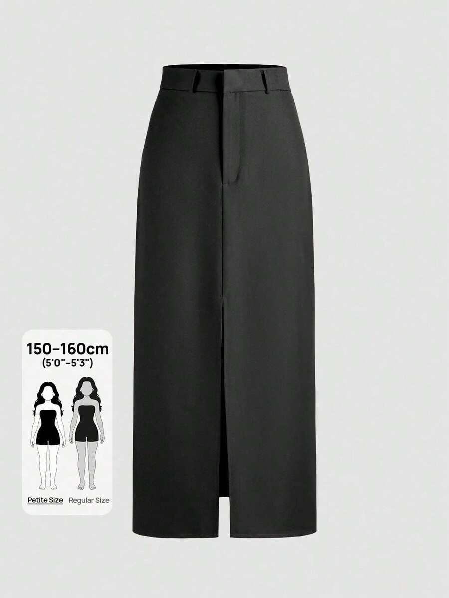 Vela Rue Elegant Commuter Lightweight Polyester Solid Color Slit Skirt - Black - View 1