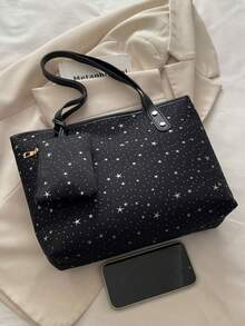 Korean Style Shoulder Large Bag Women's New Fashion Large Capacity Commuting Niche Design Tote Bag - Black - View 2