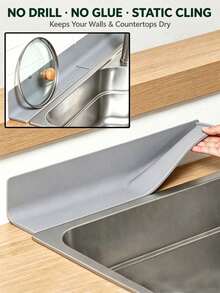 1pc Silicone Kitchen Sink Splash Guard Mat, Electrostatic Self-Adhesive, No-Drill Electrostatic Adsorption Barrier, Heat-Resistant, Oil-Resistant And Easy To Clean, Narrow Edge Extended Drainage Mat, Countertop Storage Mat, Bar Anti-Slip Mat, Dishwasher - Multicolor - View 1