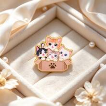 Cartoon Cats Enamel Brooch, Lovely Kittens In Cardboard Box Pin, Paw Pattern Decorative For Backpack Jacket Hat, Cute Gift For Cat Lovers - Multicolor - View 3