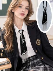 Women's Adjustable Tie-Free Necktie With Chain Decoration Bow, College Style Design, Suitable For School Uniform, Office, Party And Daily Wear, Hand Washable - Applicable To Uniform, Casual And Professional Attire - Multicolor - View 13