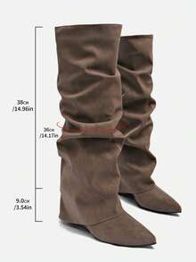 Women's Over-The-Knee Tall Boots, New Autumn/Winter Slimming High Heel Chunky Heel Wedge Heel Fold-Top Boots - Brown - View 8