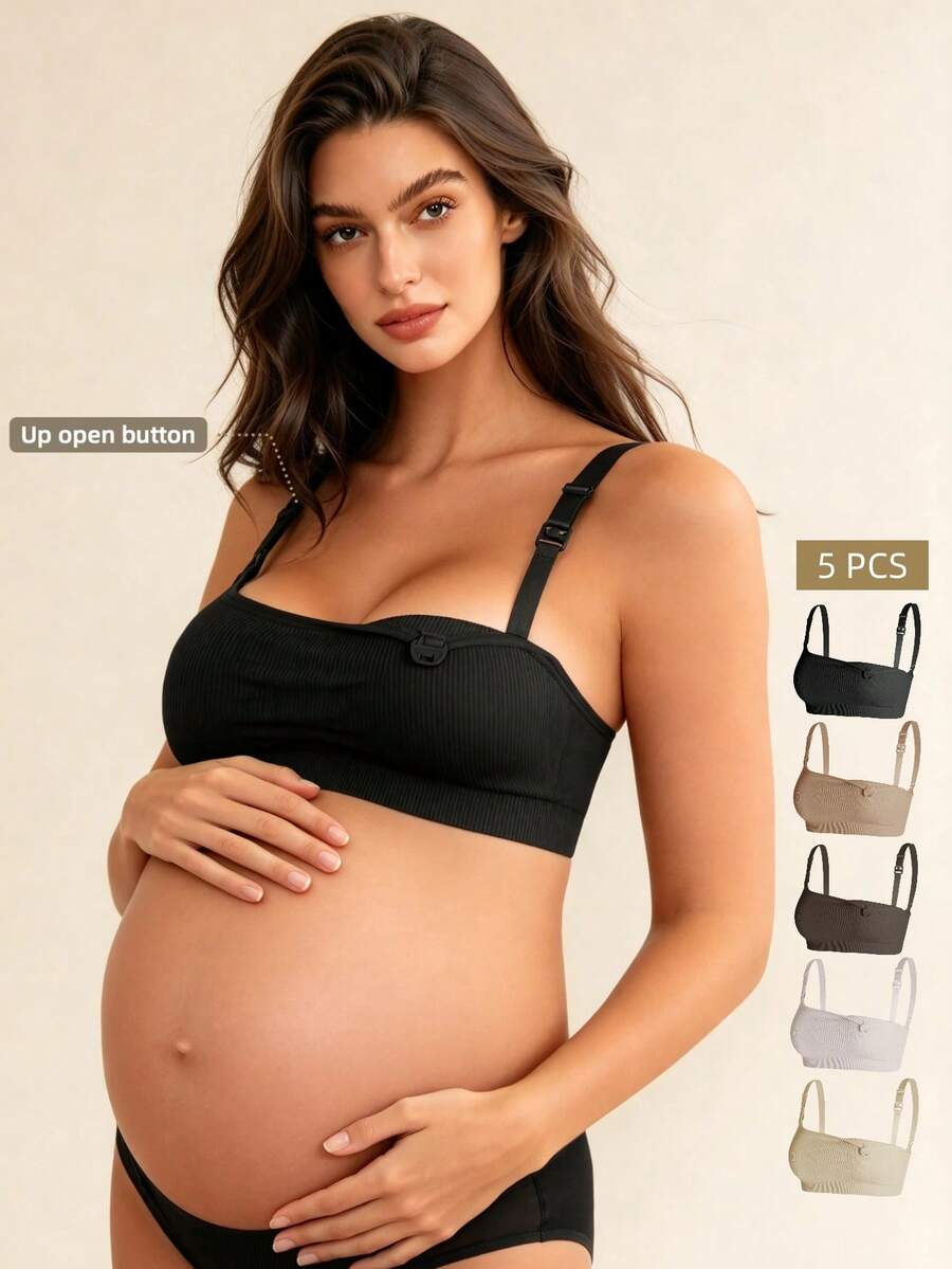 Hart & Haze 5pcs/Set Maternity Nursing Bras, Comfy Front Unclip Seamless Bras, Multi-Color Minimalist, For Pregnancy & Postpartum Breastfeeding.