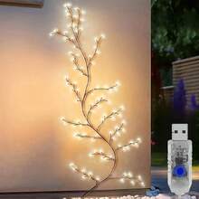 USB Brown Branch Light, Realistic Natural Dried Branch Style, Flexible Branches Can Be Bent And Reshaped As Desired, Easily Create Various Creative Shapes, Wall-Mounted Decor With Outstanding Atmosphere. USB Powered, Plug And Play, Equipped With Button Controller, Simple And Easy To Use. Available In 3 Specifications: 72LED, 96LED, 144LED, Total Branch Length 1.6m, 1.8m, 2.3m, LED Beads Evenly Distributed On Branches. - USB Tree Branch Lamp - View 10