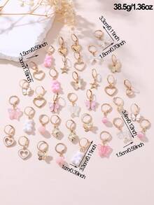 18 Pairs/Set Girls Earrings Set, Cute Bear Butterfly Heart Pendant Studs, Sweet Versatile Earrings For Daily Decoration - Multicolor - View 6