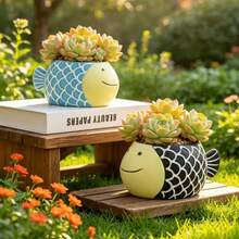 Resin Cartoon Fish Succulent Planter With Embossed Fish Scales, Blue & Black Available, Outdoor Garden Desktop Micro Landscape Ornament - A - View 5