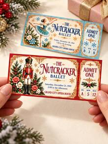 Stempel Nutcracker Natal Baru, Tiket Hadiah, Tiket Pertunjukan - Templat Tiket Hadiah Kejutan Balet Nutcracker yang Dipersonalisasi (Voucher Hadiah Natal Merah Muda) - MultiWarna - View 5