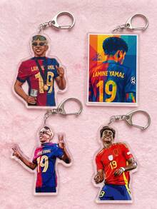 4pcs Yamal Football Star Themed Acrylic Keyring Packs, Featuring Classic Barca And Spain National Team Jerseys With Artistic Designs, High Transparency Material, Fashionable Bag Charm, Suitable For Back To School, Gift For Football Fans, Exquisite Collection, All Season Use - Multicolor - View 1