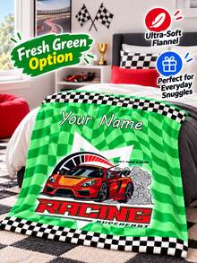 1pc Personalized Customized Text Blanket, Racing Pattern Commemorative Blanket, Wall Hanging, Photo Portrait Blanket Design, Suitable For Girls, Boys, Adults, Valentine's Day, Lightweight, Baby Blanket, Suitable For Mother's Day, Birthday, Children's Day, Father's Day, Graduation, Wedding, Christmas, Halloween - Multicolor - View 5