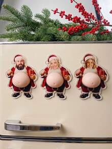 1/3/5Pcs Custom Photo Santa Fridge Magnet, Personalized Face Belly Acrylic Refrigerator Magnet, Customized Portrait Xmas Home Kitchen Decoration, Novelty Christmas Gift For Family, Friends, Holiday Souvenir, Unique Custom Photo Keepsake Gift - Multicolor - View 3