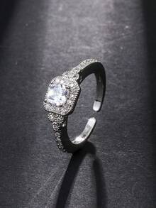 1pc Fashion Square Cubic Zirconia Women's Open Ring - Gold Plated Ring - Silver Plated Ring - Dual Color Optional - Adjustable Open Design - Daily Wear - Perfect Gift Choice - Eid Al-Fitr Gift, Eid Al-Adha Distribution - Silver - View 6