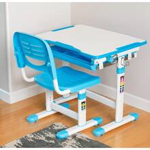 Juego de escritorio y silla para niños ajustable en altura, estación de estudio multifuncional para tareas escolares, escritorio inclinable con cajón, mueble de estudio para habitación infantil, ideal para leer y escribir en casa - Azul - Ver 5