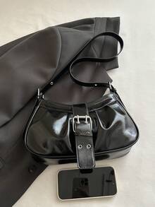 Dedoo New Vintage Y2K Square Underarm Bag, Metal Buckle, Zipper Closure, Solid Pleated, Lightweight Minimalist Shoulder Bag For Women Daily Commute Vacation - Black - View 3